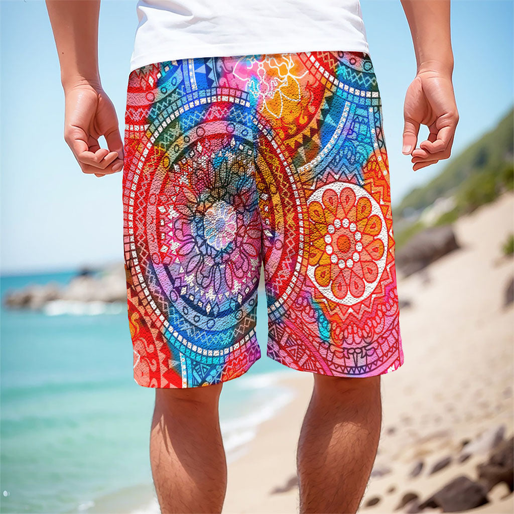 Colorful Circle Mandala Print Men's Cargo Shorts