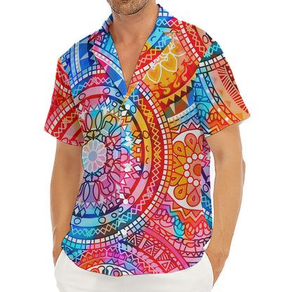 Colorful Circle Mandala Print Men's Deep V-Neck Shirt