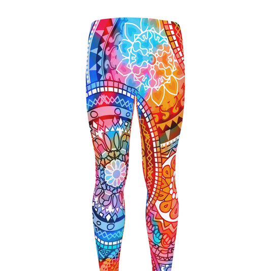 Colorful Circle Mandala Print Men's leggings