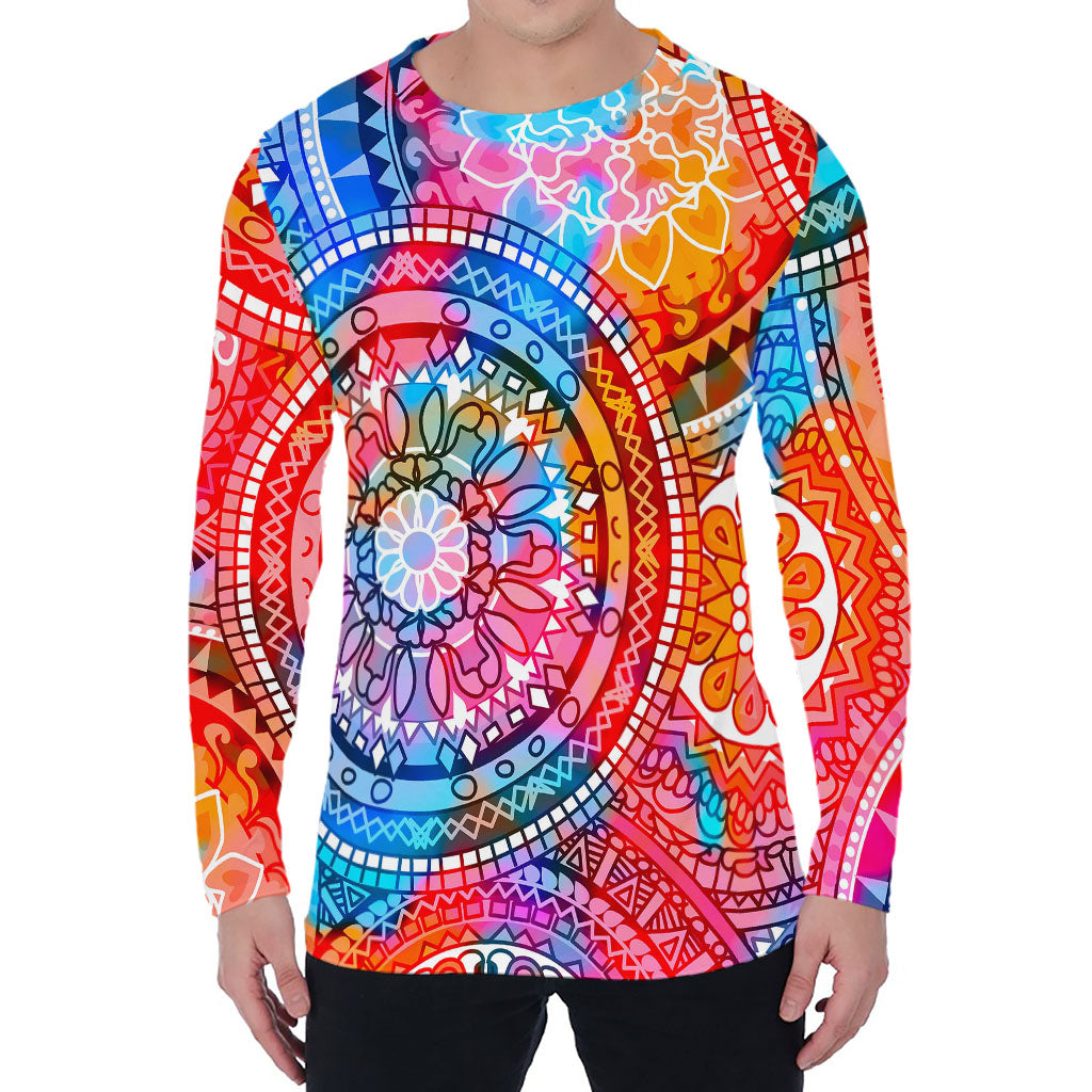 Colorful Circle Mandala Print Men's Long Sleeve T-Shirt