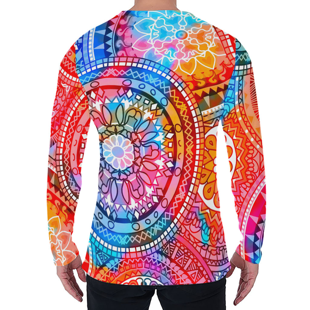 Colorful Circle Mandala Print Men's Long Sleeve T-Shirt
