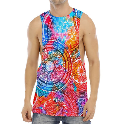 Colorful Circle Mandala Print Men's Muscle Tank Top