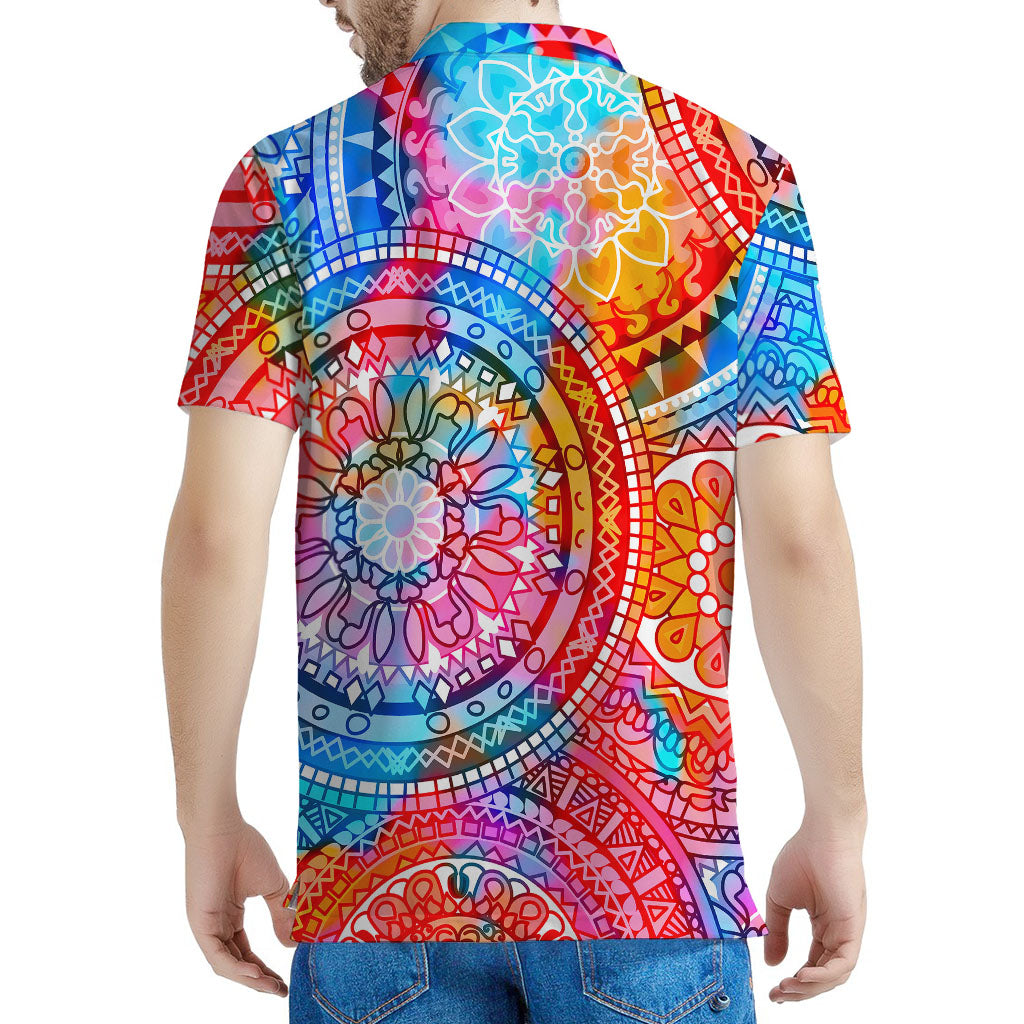Colorful Circle Mandala Print Men's Polo Shirt