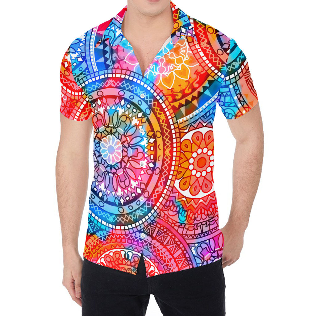 Colorful Circle Mandala Print Men's Shirt