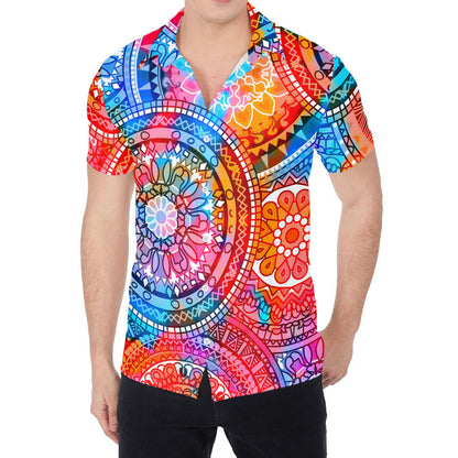 Colorful Circle Mandala Print Men's Shirt