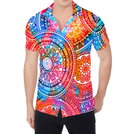 Colorful Circle Mandala Print Men's Shirt