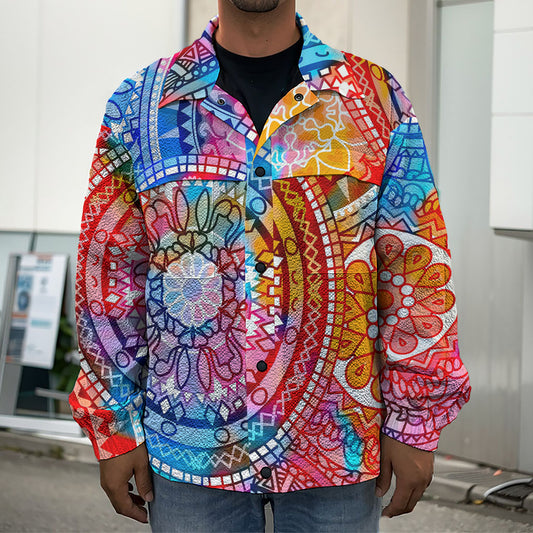 Colorful Circle Mandala Print Men's Shirt Jacket