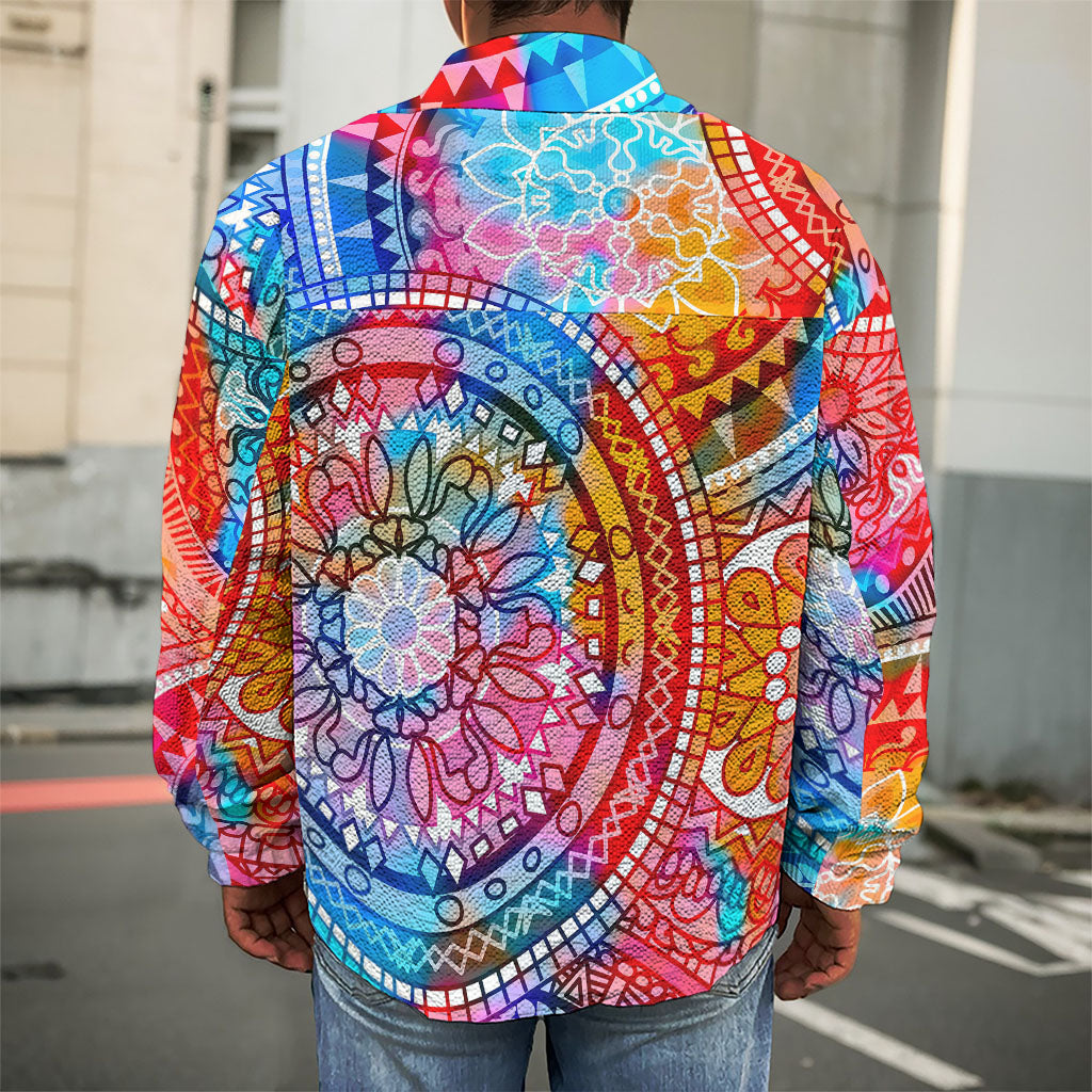 Colorful Circle Mandala Print Men's Shirt Jacket