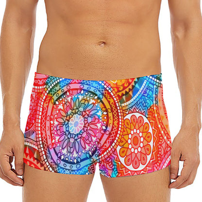 Colorful Circle Mandala Print Men's Short Boxer Briefs