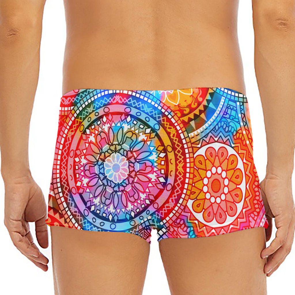 Colorful Circle Mandala Print Men's Short Boxer Briefs