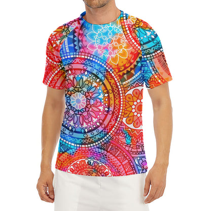 Colorful Circle Mandala Print Men's Short Sleeve Rash Guard