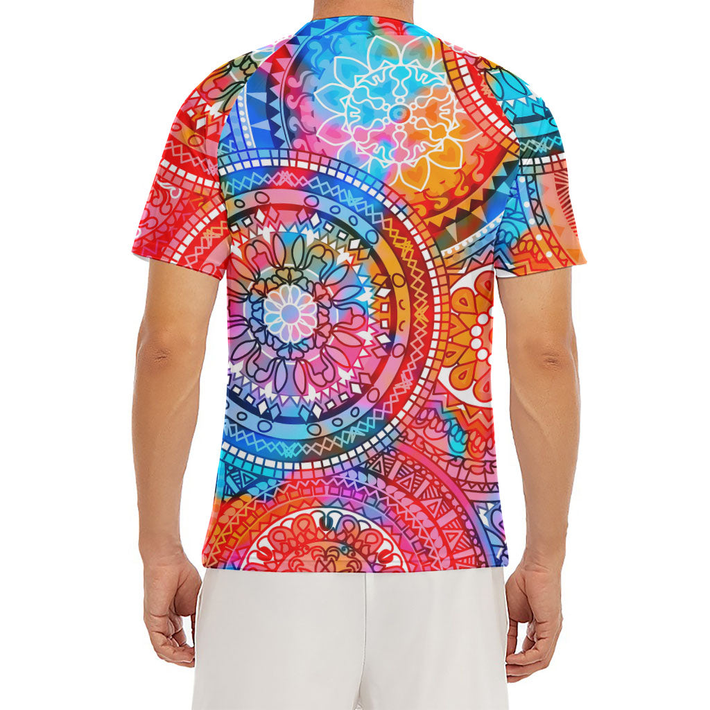 Colorful Circle Mandala Print Men's Short Sleeve Rash Guard