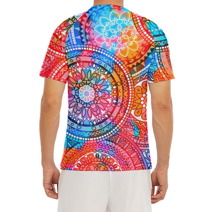 Colorful Circle Mandala Print Men's Short Sleeve Rash Guard