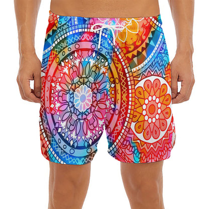 Colorful Circle Mandala Print Men's Split Running Shorts