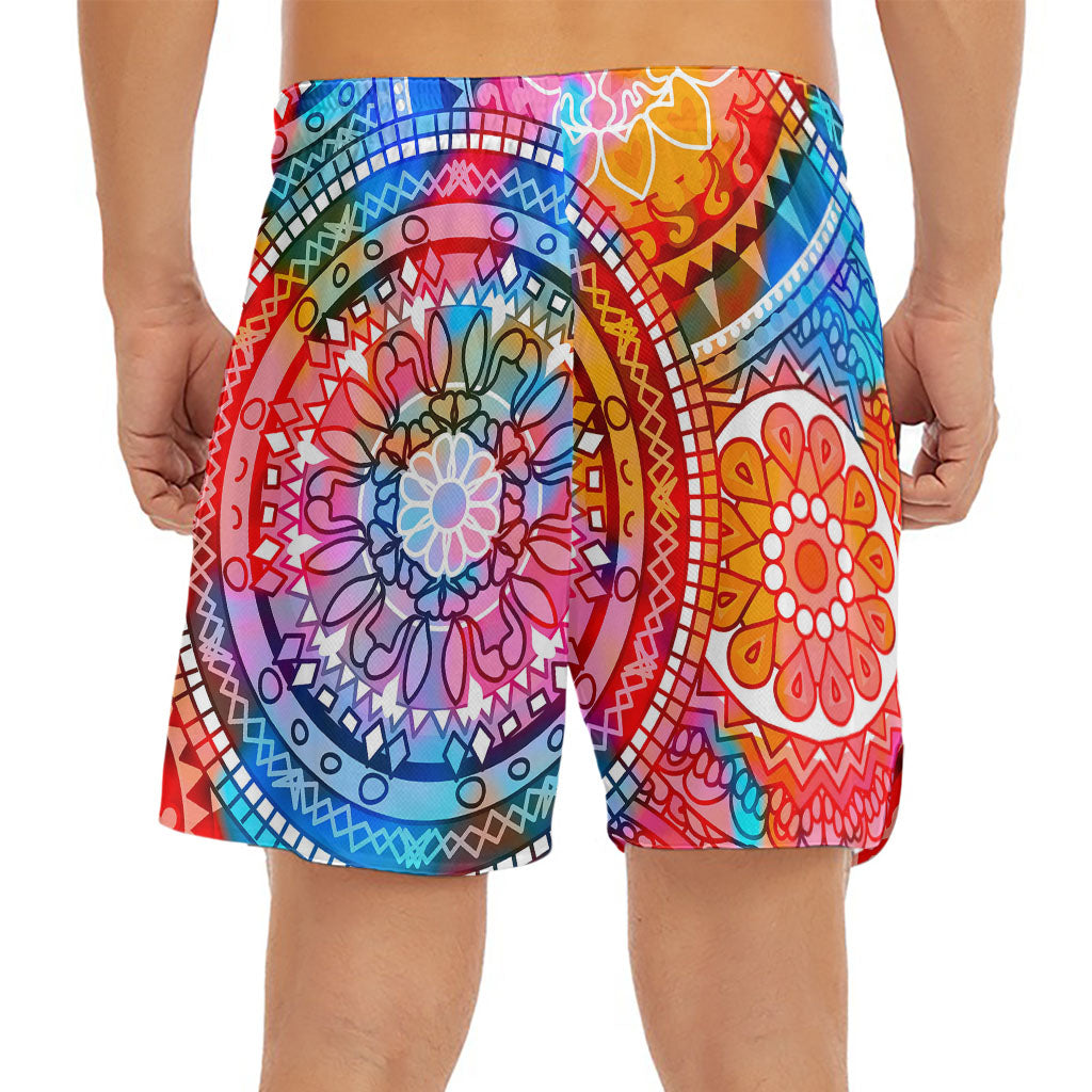 Colorful Circle Mandala Print Men's Split Running Shorts