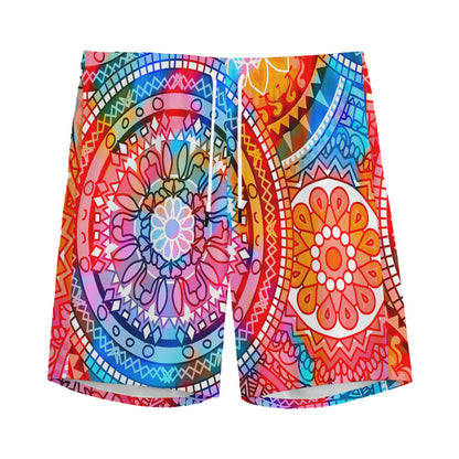 Colorful Circle Mandala Print Men's Sports Shorts