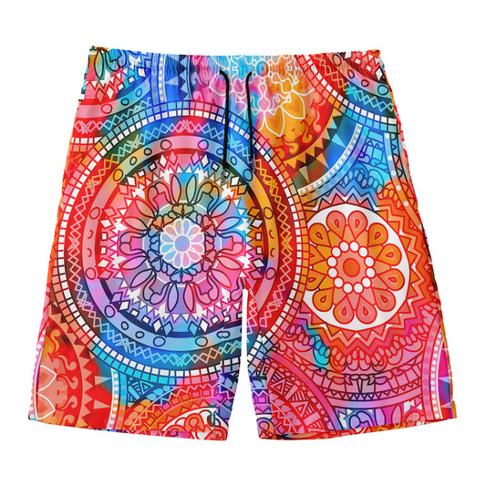 Colorful Circle Mandala Print Men's Swim Trunks