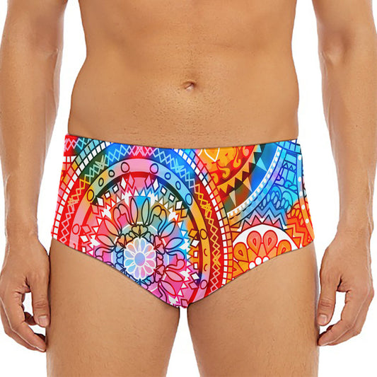 Colorful Circle Mandala Print Men's Triangle Swim Briefs