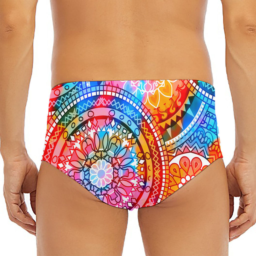 Colorful Circle Mandala Print Men's Triangle Swim Briefs