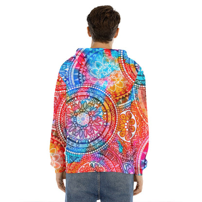 Colorful Circle Mandala Print Men's Velvet Pullover Hoodie
