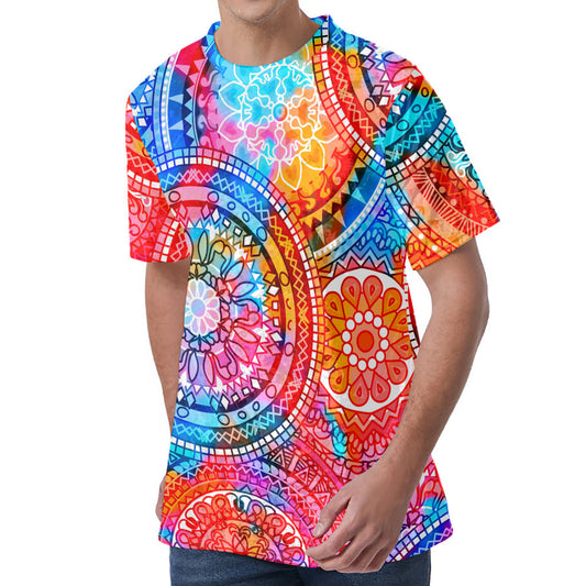 Colorful Circle Mandala Print Men's Velvet T-Shirt