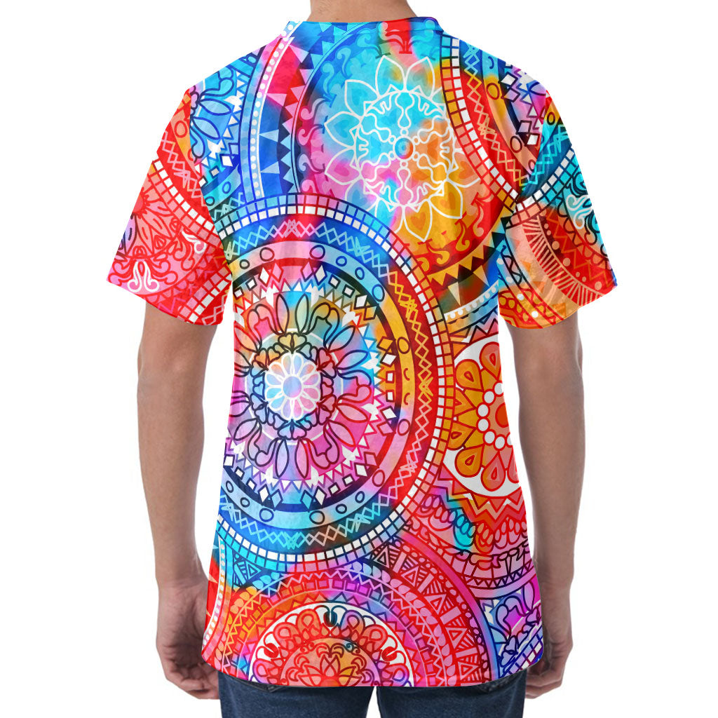 Colorful Circle Mandala Print Men's Velvet T-Shirt