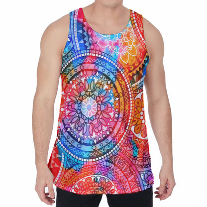 Colorful Circle Mandala Print Men's Velvet Tank Top
