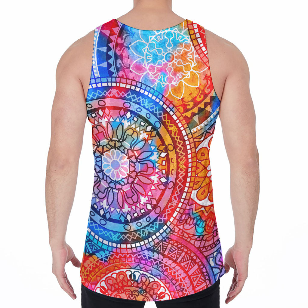Colorful Circle Mandala Print Men's Velvet Tank Top