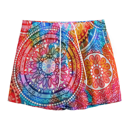 Colorful Circle Mandala Print Mesh Shorts