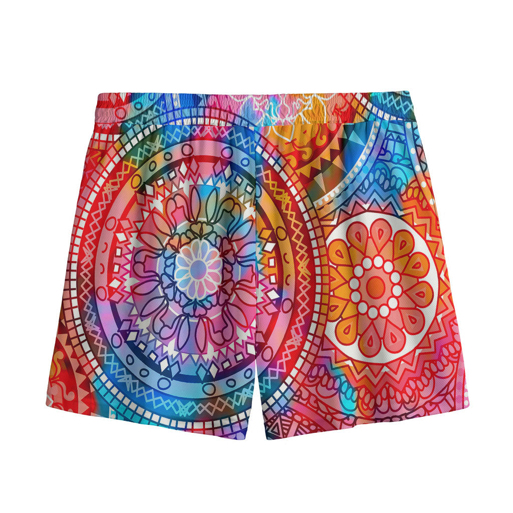 Colorful Circle Mandala Print Mesh Shorts