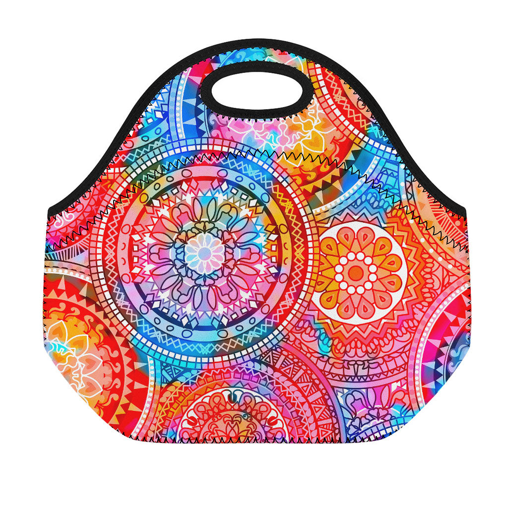 Colorful Circle Mandala Print Neoprene Lunch Bag