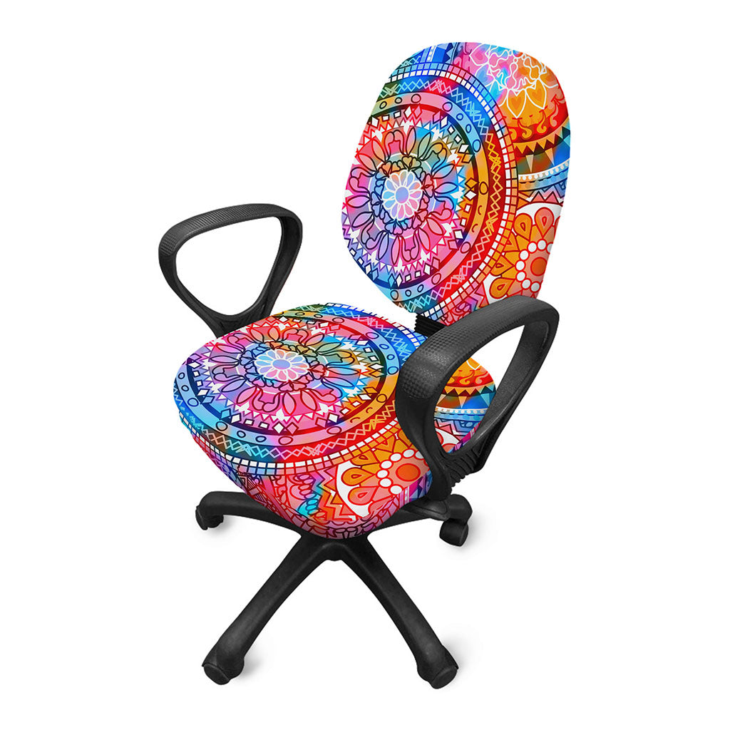 Colorful Circle Mandala Print Office Chair Cover