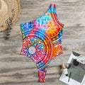 Colorful Circle Mandala Print One Shoulder Bodysuit