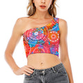 Colorful Circle Mandala Print One Shoulder Crop Top