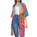 Colorful Circle Mandala Print Open Front Beach Cover Up