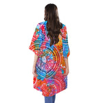 Colorful Circle Mandala Print Open Front Beach Cover Up