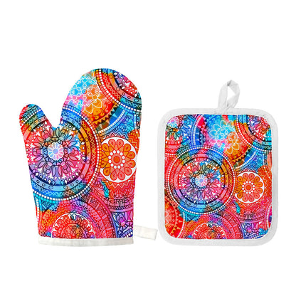 Colorful Circle Mandala Print Oven Mitt And Pot Holder Set