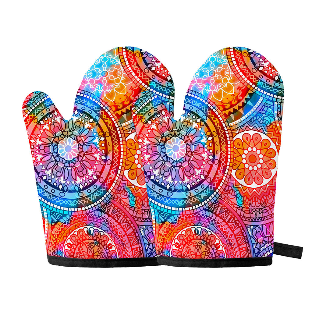 Colorful Circle Mandala Print Oven Mitts