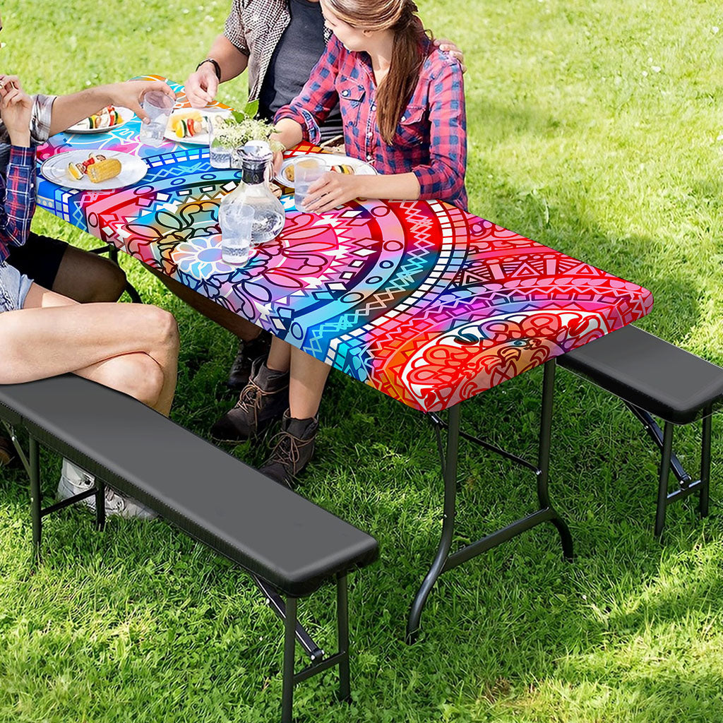 Colorful Circle Mandala Print Picnic Table Cover