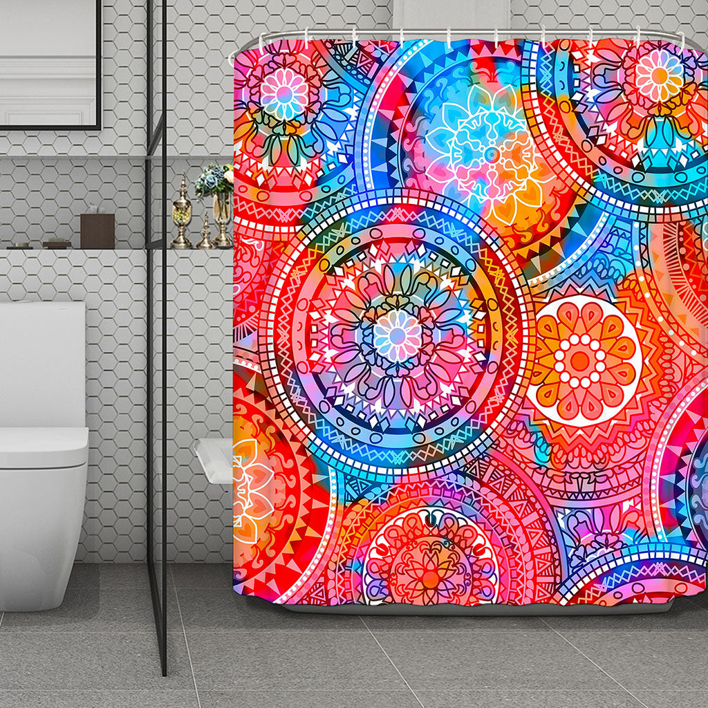 Colorful Circle Mandala Print Polyester Shower Curtain