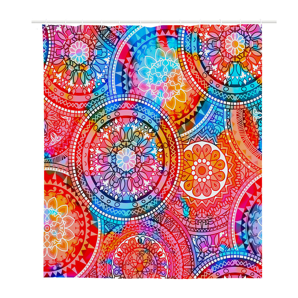 Colorful Circle Mandala Print Polyester Shower Curtain