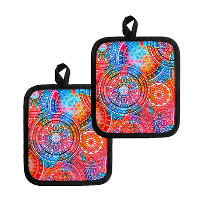 Colorful Circle Mandala Print Pot Holders