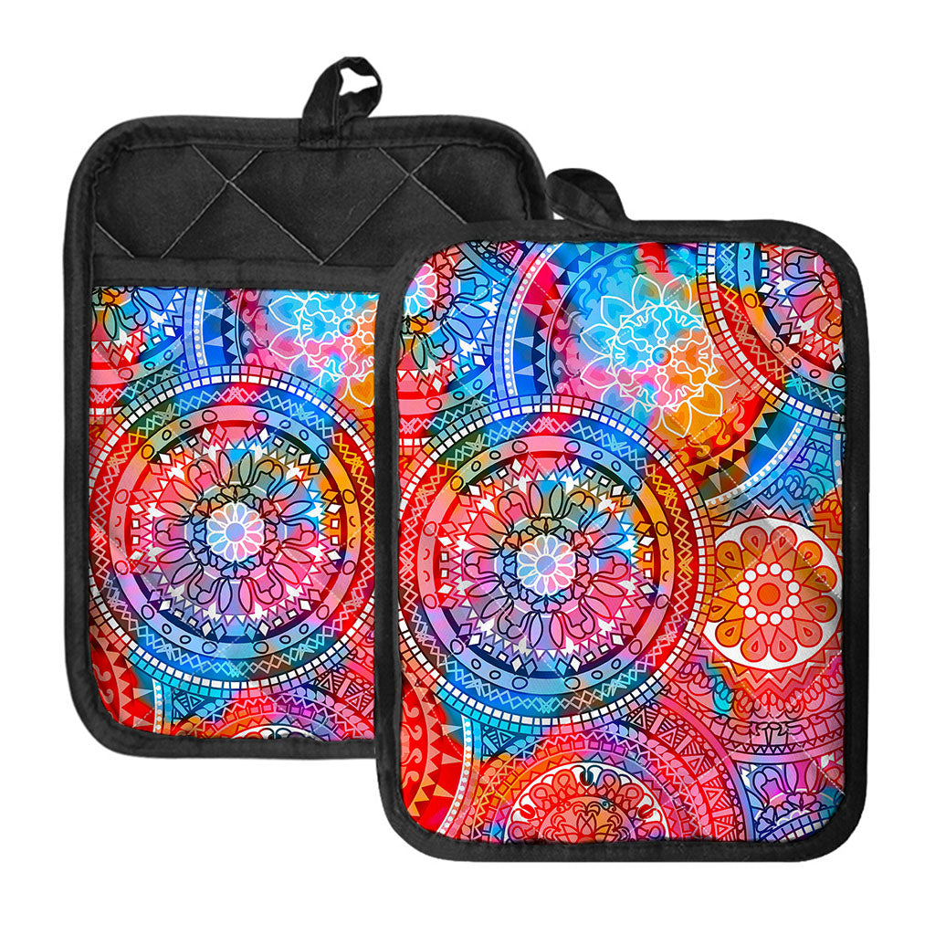 Colorful Circle Mandala Print Pot Holders With Pocket