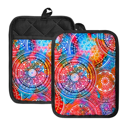 Colorful Circle Mandala Print Pot Holders With Pocket