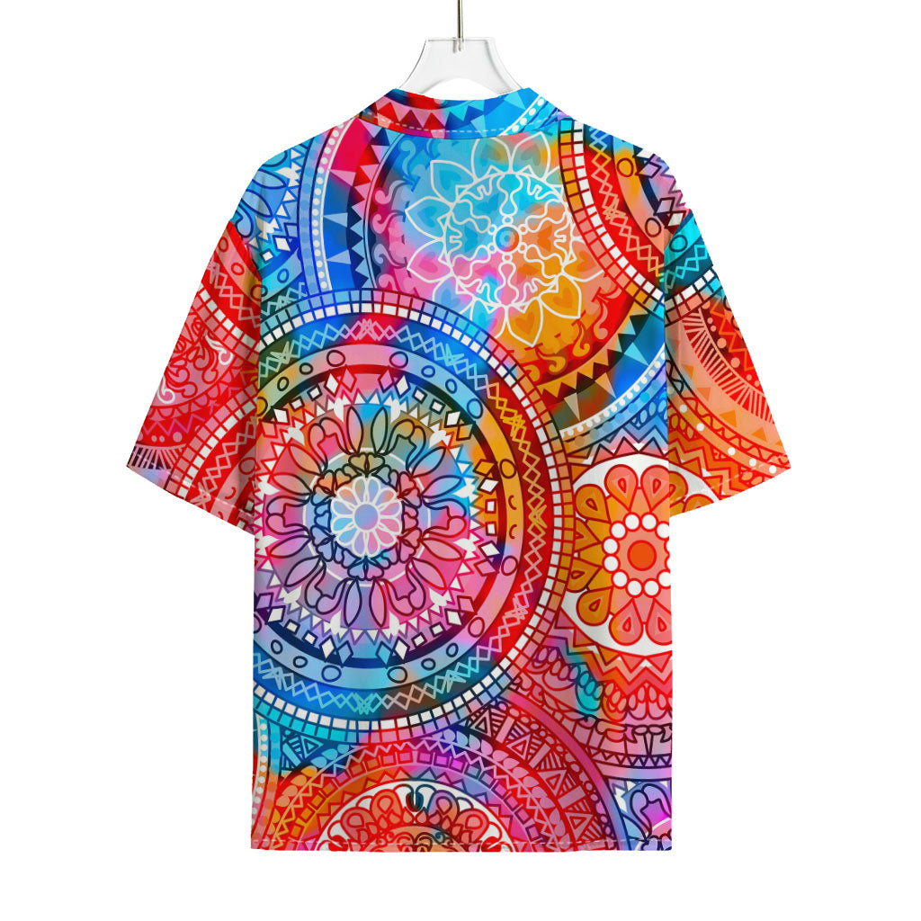 Colorful Circle Mandala Print Rayon Hawaiian Shirt
