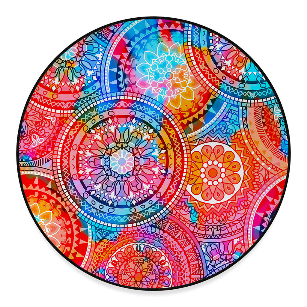 Colorful Circle Mandala Print Round Floor Mat