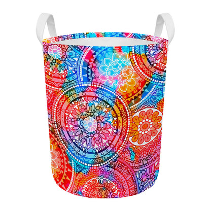 Colorful Circle Mandala Print Round Laundry Basket