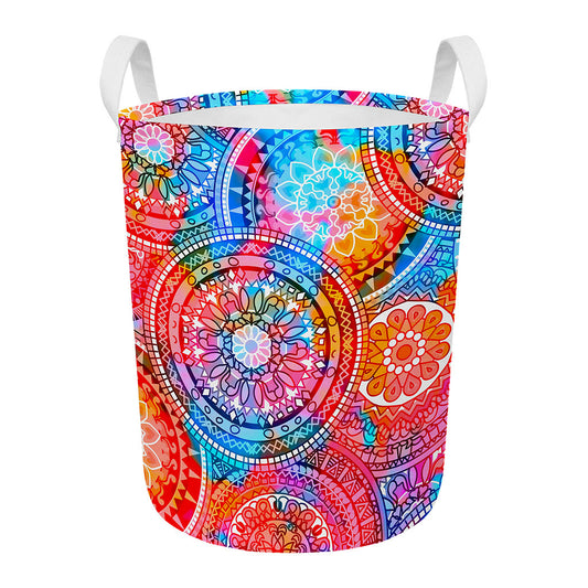 Colorful Circle Mandala Print Round Laundry Basket