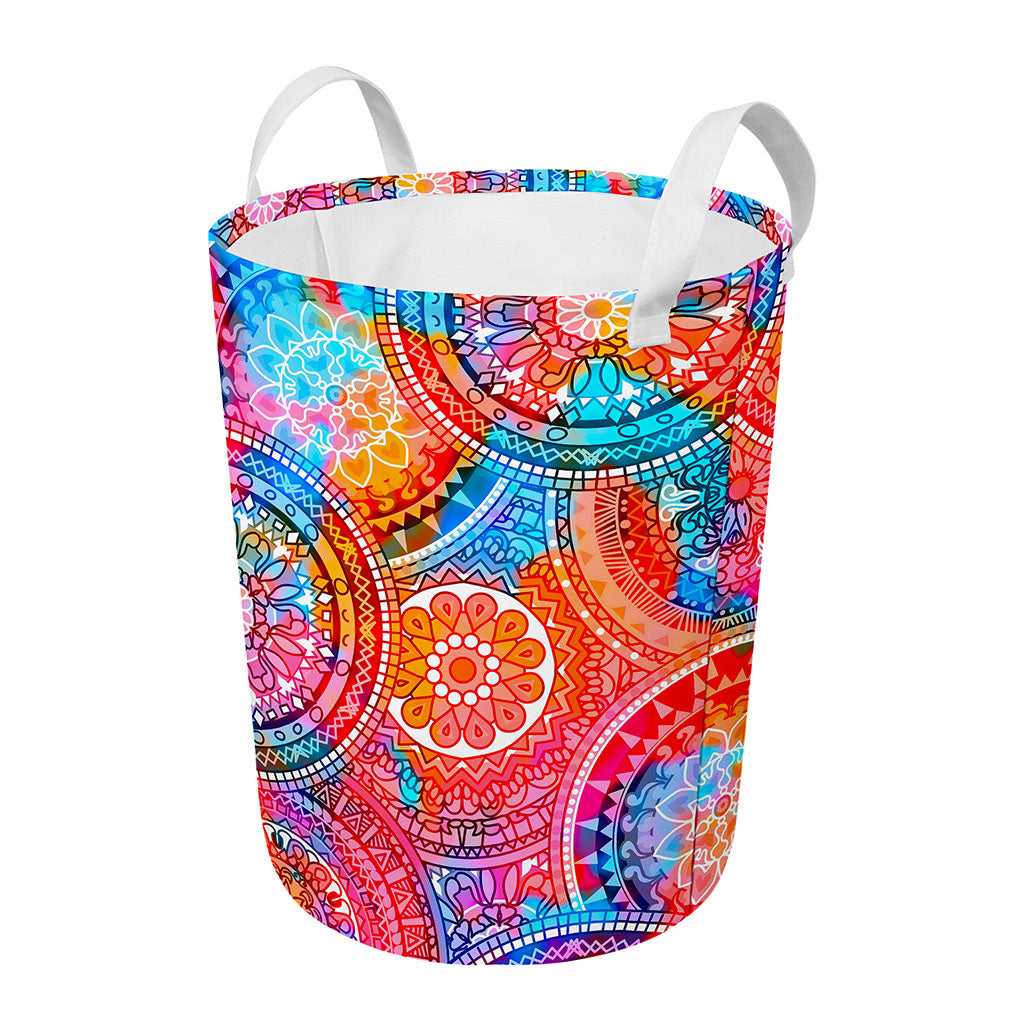 Colorful Circle Mandala Print Round Laundry Basket