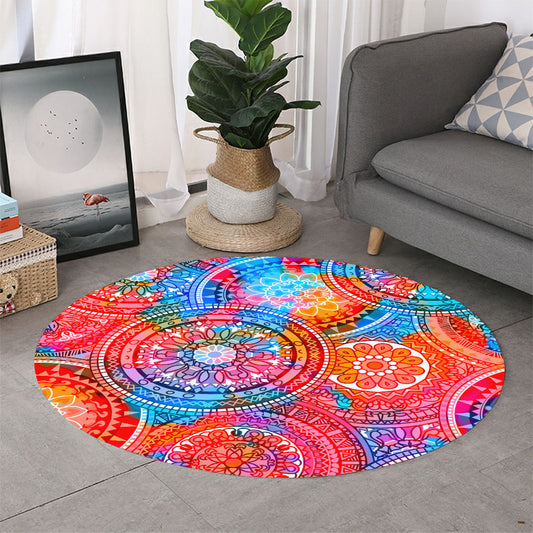 Colorful Circle Mandala Print Round Rug